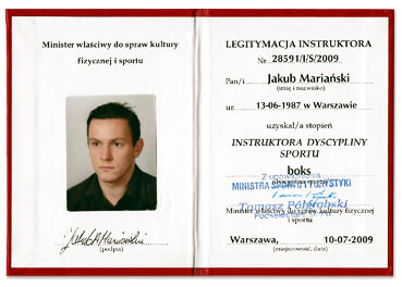 Jakub Mariański - legitymacja instruktorska